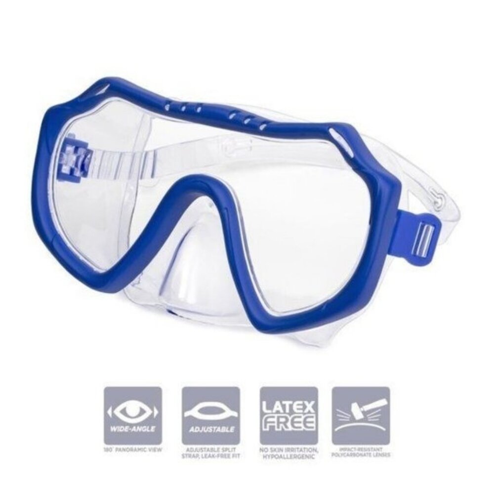 Dolfino Youth Swim Mask Blue Wide-Angle View Adjustable Junior Kids Swimming